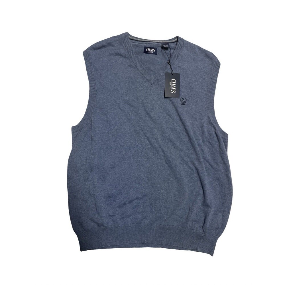 CHAPS Mens XL V-Neck Knit Sweater Vest Northern Light Blue Embroidered Logo New